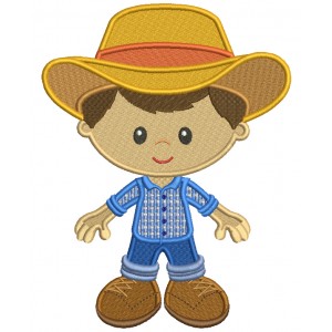 Little Farmer Boy Wearing Big Hat Filled Machine Embroidery Design Digitized Pattern